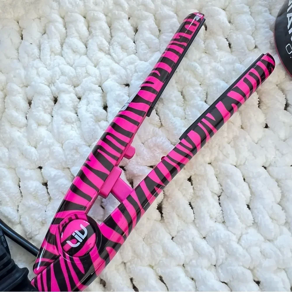 Liv Hair Diamond On The Go Mini Pink Black Animal Print Travel Flat Iron